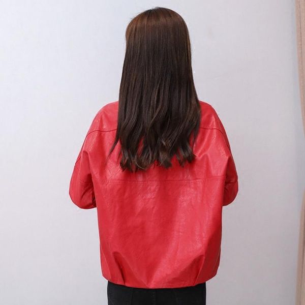 

women's jackets spring autumn pu ladies casual loose batwing sleeve zipper leather coat women black red biker jacket cy86, Black;brown