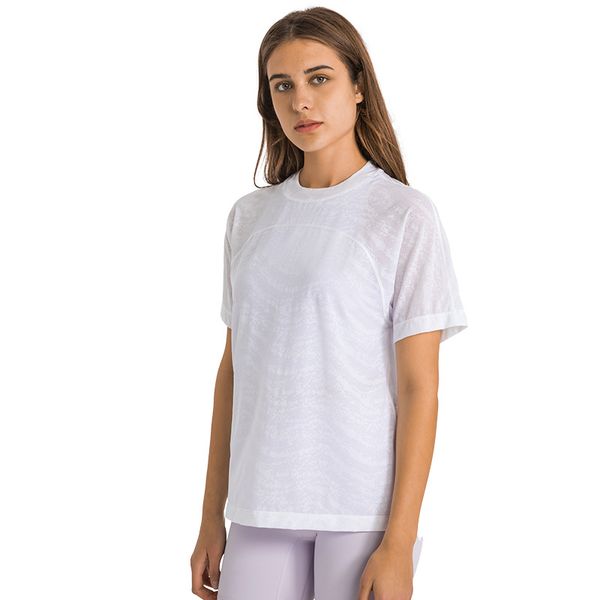 

l_181 crew short sleeve shirts yoga breathable crewneck t-shirt jacquard stitching quick-drying sweatshirt