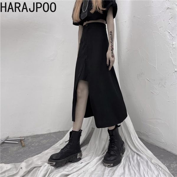 

skirts harajpoo women black irregular female summer korean ins harajuku retro niche high waist thin mid-length a line skirt