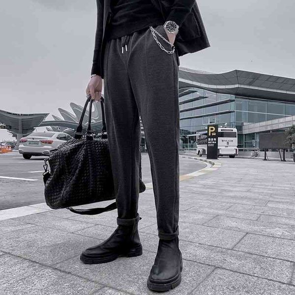 

men's pants autumn winter cotton harem fashion chain casual men streetwear loose hip-hop drawstring trousers mens m-3xl js7o, Black