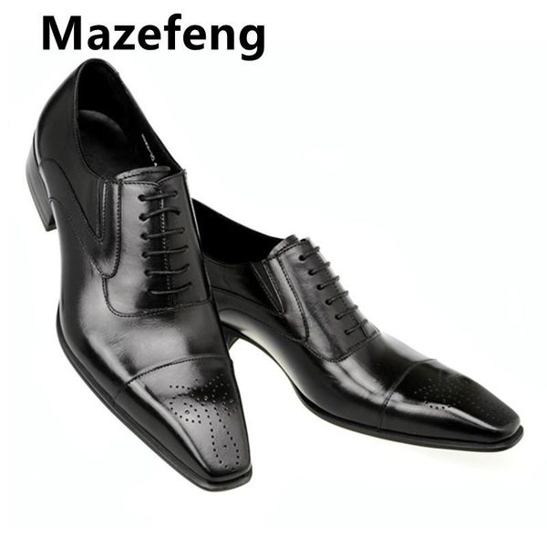 

mazefeng men shoes 2021 spring dress business pu leather lace-up footwear formal for wedding party, Black