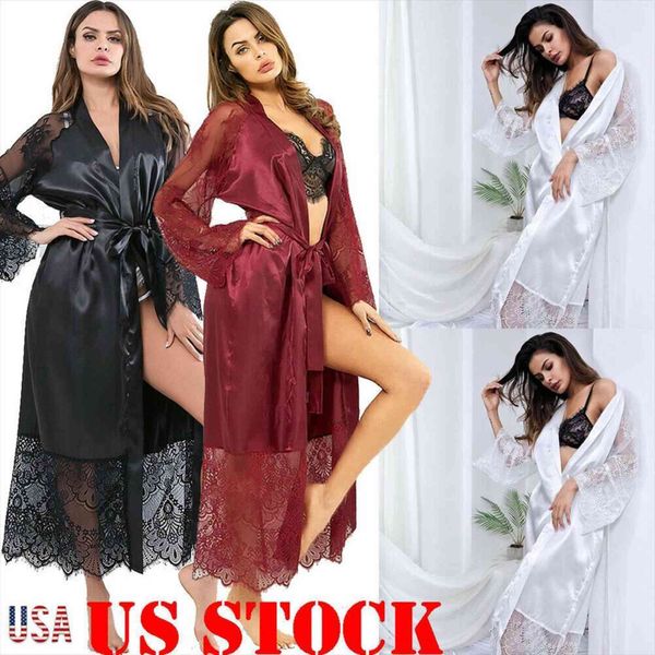 

lace satin lingerie night women sleepwear gown babydoll dress nightie robe, Black;red