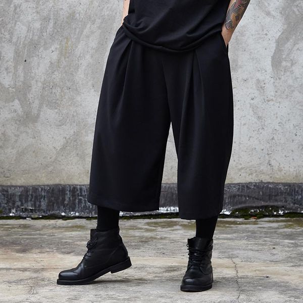 

men's pants male women loose gothic harem trousers men streetwear hip hop punk wide leg casual skirt japan style kimono, Black