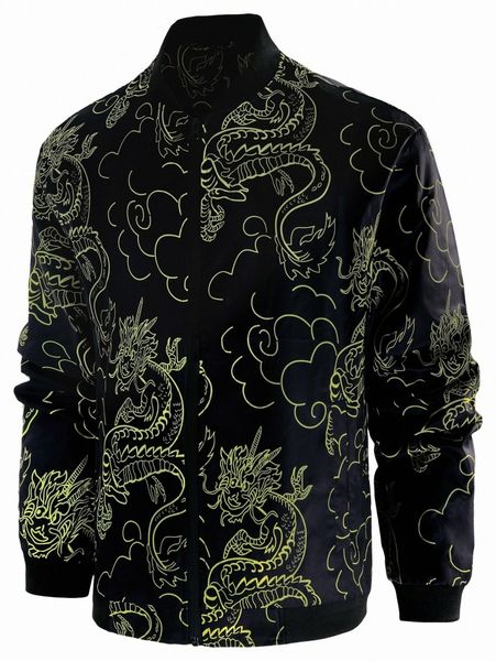 

men chinese dragon print bomber jacket without tee i0pu#, Black;brown