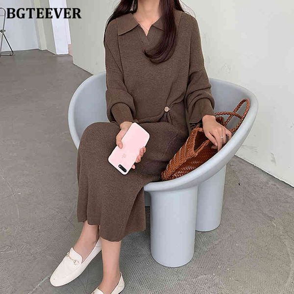 

dresses casual turn-down collar women knitted solid autumn full sleeve straight loose female sweater dress vestidos dqkb, Black;gray