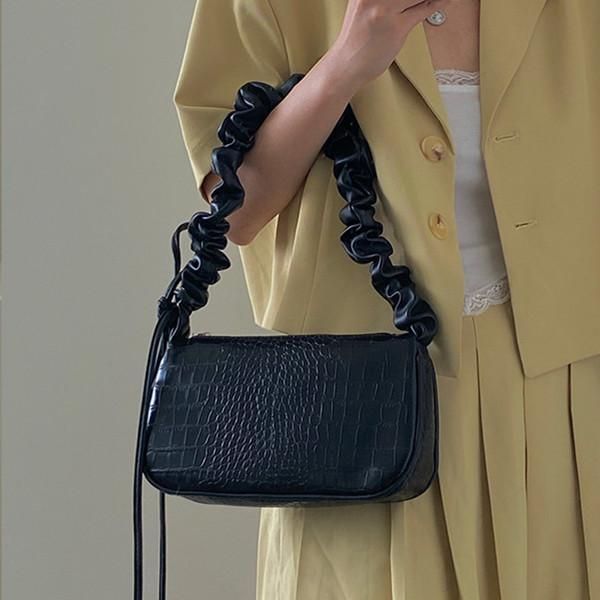 

evening bags alligator print women shoulder bag 2021 female messenger pu leather drawstring folds lady handbags bolsas black ruched