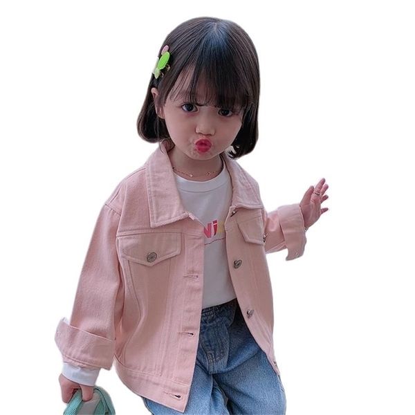 Giacca di jeans da bambina cardigan a maniche lunghe primavera cartone animato monopetto per bambini P4568 210622
