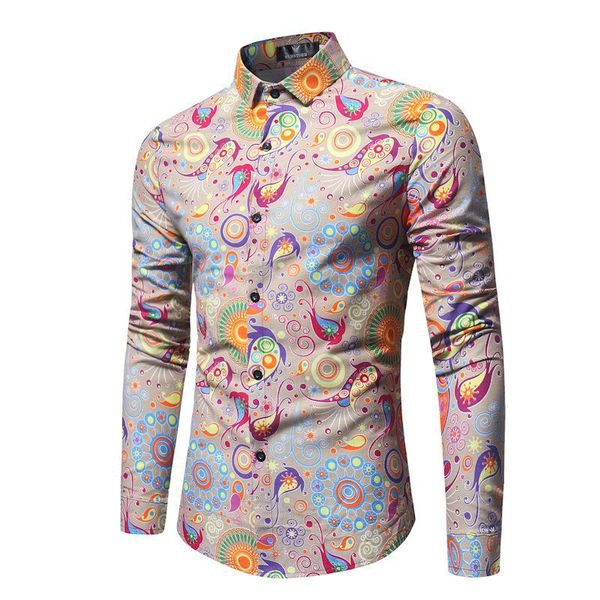 

men's dress shirts autumn 2021 man slim fit long sleeve formal business fashion floral print beach hawaiian, White;black
