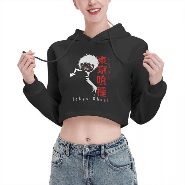 

women's hoodies & sweatshirts tokyo ghoul women cat ear cropped sweatshirt novelty long sleeve ken kaneki japan anime manga hooded pink, Black