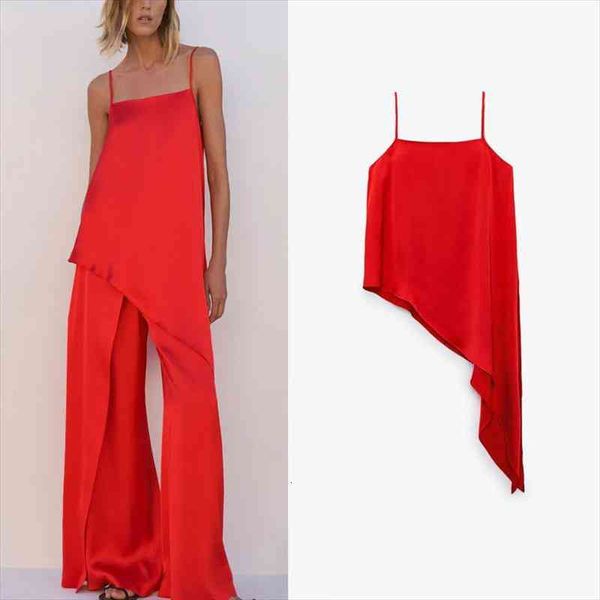 

summer asymmetrical red satin women za straps backless camis fashion side slit asymmmettrical hem club top, White