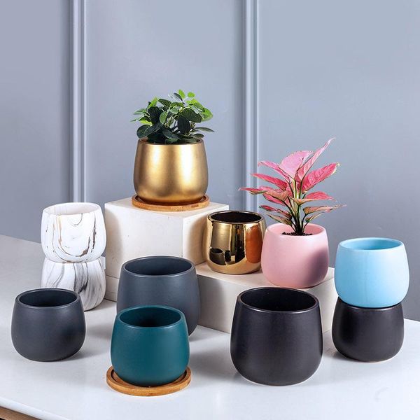 

planters & pots nordic ins modern marble succulent ceramics flowerpot creative plated golden green plant color circular basin home gardening
