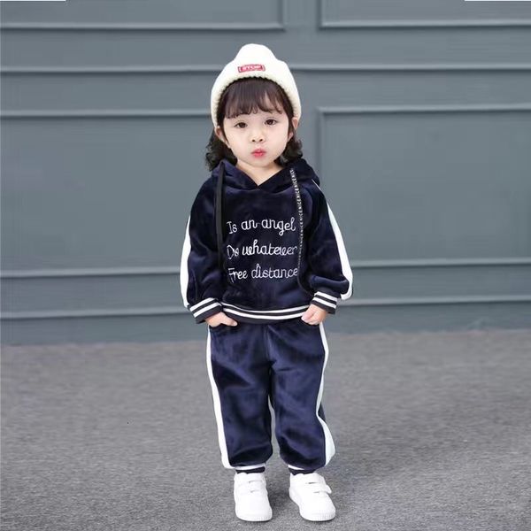 

children's suit 0-3 yrs old clothing toddler clothes set warm hoodie + pants winter suit kid children baby girls sets, White