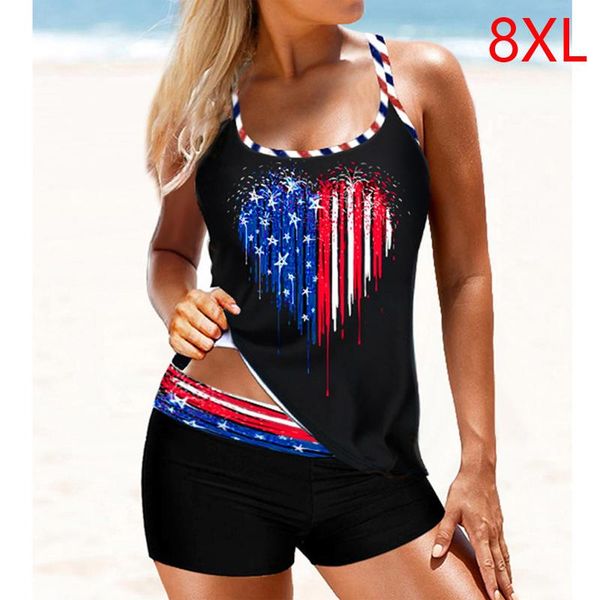 

plus size two piece tankini swimsuit women strip print swimwear 2021 retro bathing suits swiming suit summer beach one-piece