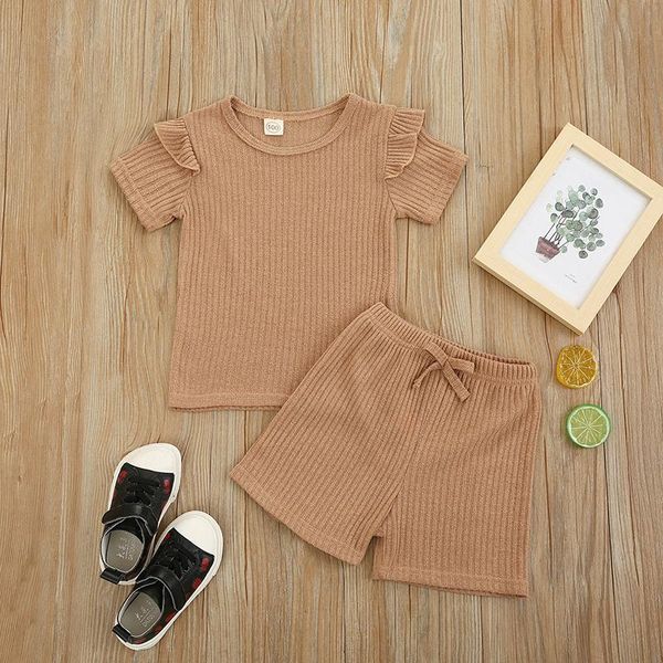 

clothing sets 2-7y kids girl suit 2pcs short sleeve shorts set solid color t-shirt elastic pants toddler infant summer 2021, White