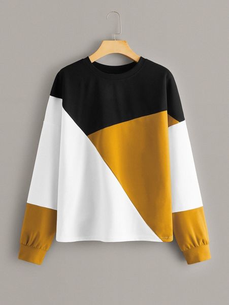 

drop shoulder colorblock pullover 95i5#, White;black