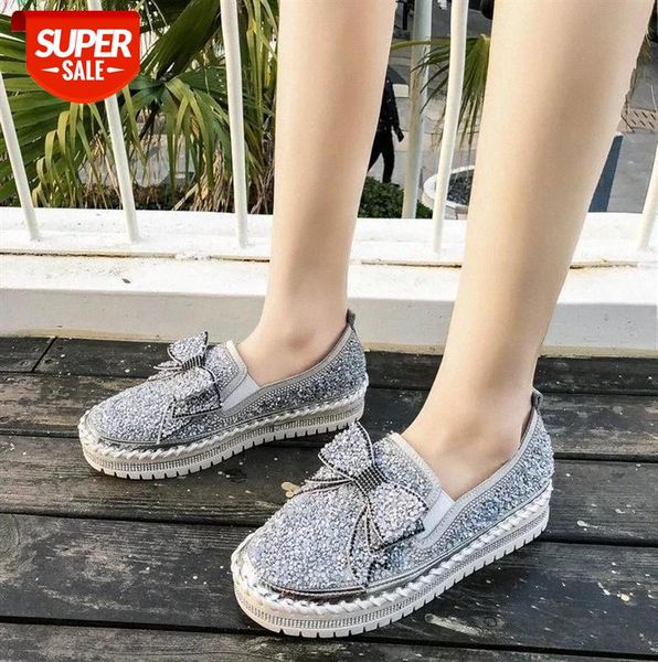 

woman glitter bow knot bottom comfy loafers slip on flats creepers bling casual women shoes soft shine round toe moccasins femme #si3o