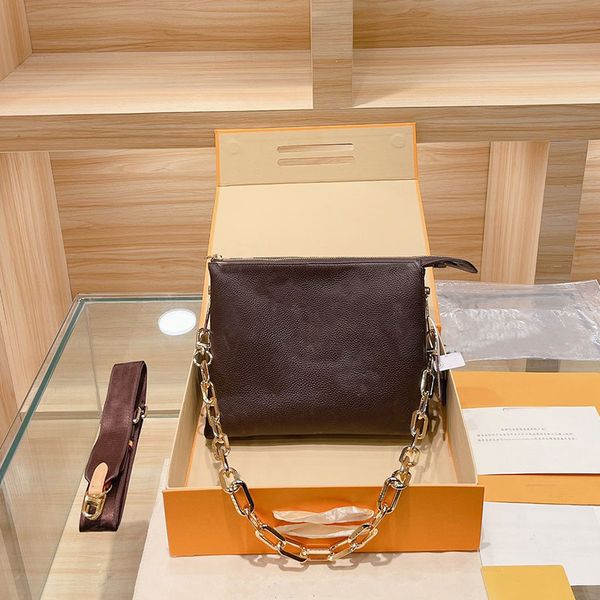 

fashion clutch bags women handbags embossed l letter genuine leather crossbody shoulder bag wide strap chain accessories multi layer purse h