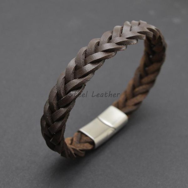 

charm bracelets 5pcs/lot engrave logo leather bangles magnetic-clasp cowhide braided multi layer wrap trendy bracelet armband pulsera hombre, Golden;silver