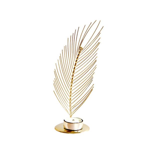 

candle holders leaf shape candlestick iron art holder modern ornament for wedding party home decoration (golden)