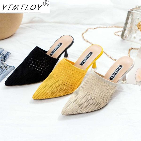 

slippers 2021 summer women's pointed toe stiletto sandals outdoor vacation shoes zapatos de mujer, Black