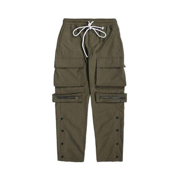 

men's pants men fashion harajuku sweatpants jogger high street multi-pocket cargo split design elastic, Black