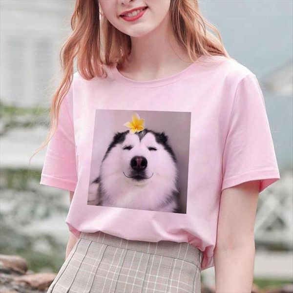 

cute puppy expression print womens fashion clothes summer harajuku ullzang pink funny streetwear femme, White