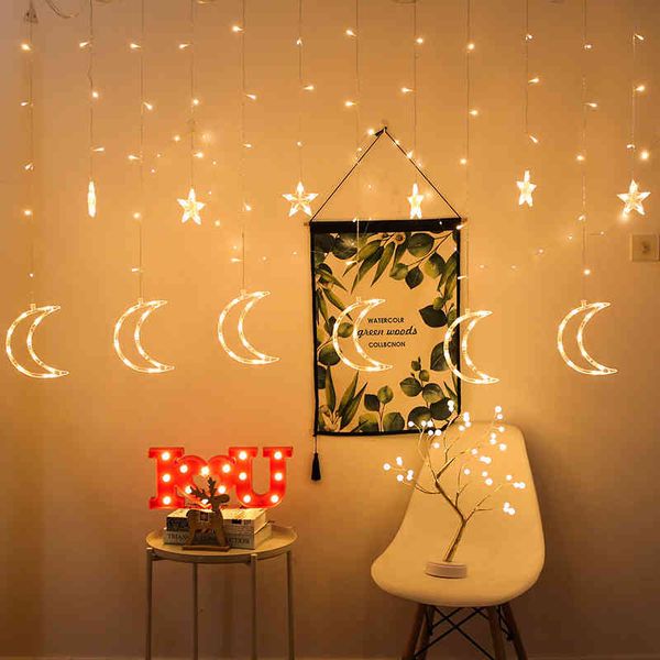 

christmas ramadan eid al fitr decorative light led string star moon curtain day ins color