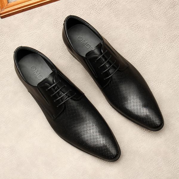 

2021 formal real cowhide leather shoes men dress business shoes male black khaki party wedding office pointed mens oxfords
