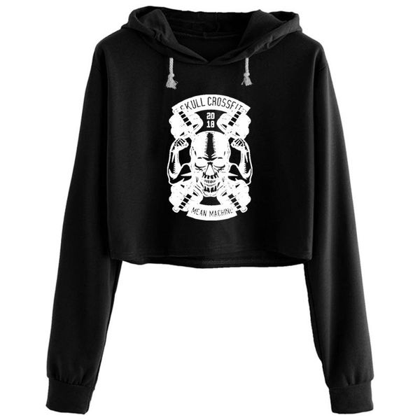 

women's hoodies & sweatshirts skull crossfit mean machine design idea women goth grunge harajuku anime pullover for girls, Black