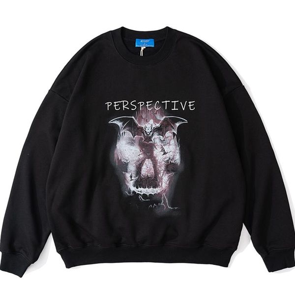 

men's hoodies & sweatshirts couple anime printing sweatshirt men cotton fleece simple loose crew oversized lounge wear warm fall casual, Black