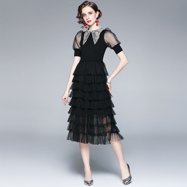 

women's 2021 early autumn gentle wind small fragrance mesh super fairy sweet dress cake skirt, Black;gray