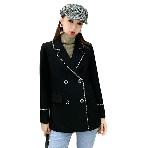 

suits autumn elegant women double breasted blazers black jacket tassel long sleeve collar single casual uapk, White;black
