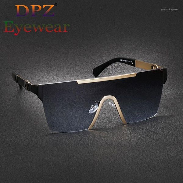 

luxury metal frameless one-piece women's pilot sunglasses sports trend fashion men's brand design, White;black