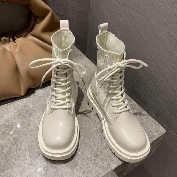 

boots 2021 spring autumn fashion motorcycle ankle women round toe lace up shoes woman casual women's short, Black