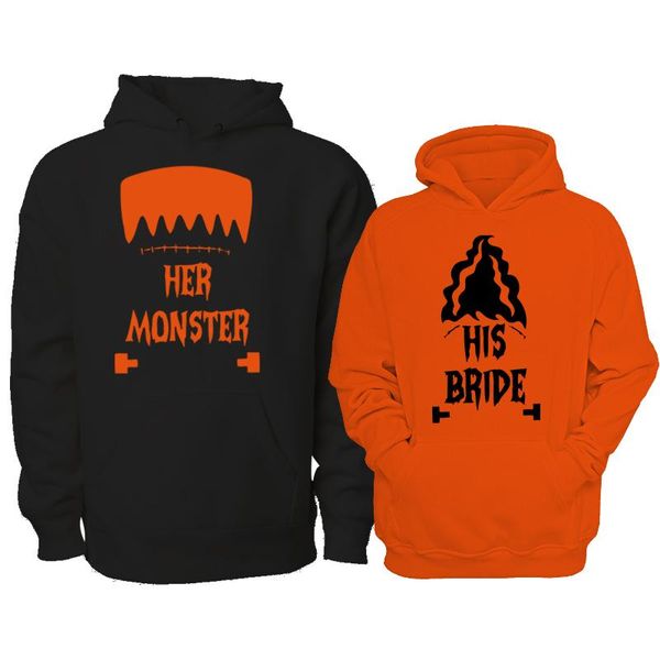 

women's hoodies & sweatshirts happy halloween long sleeve her monster his bride letter print sweatshirt women streetwear crewneck, Black