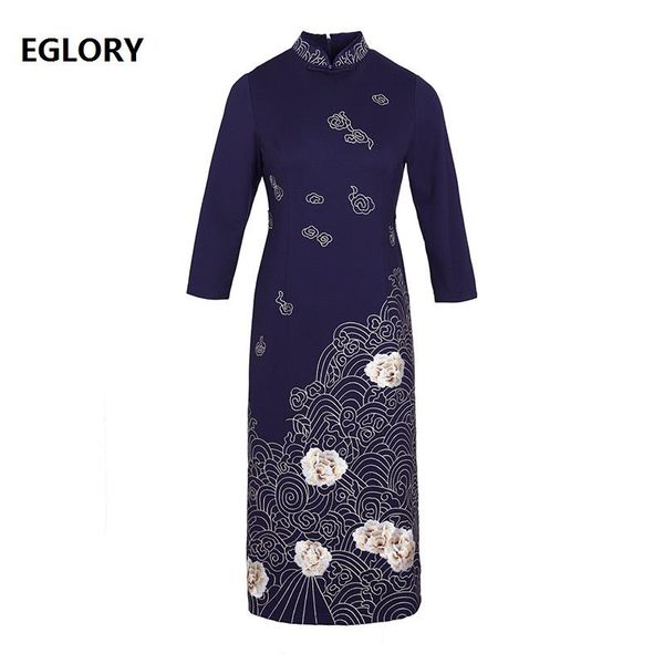 

casual dresses plus size dress 2021 spring fashionable women exquisite embroidery three quarter sleeve mid-calf vintage party qipao xxl, Black;gray