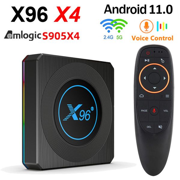 X96 x4 Android TV Box Amlogic S905x4 Квадратный ядро ​​с G10S Google Voice Control 4GB 64GB 4GB32GB 2.4G/5G WiFi BT4.1 AV1 8K Media Play