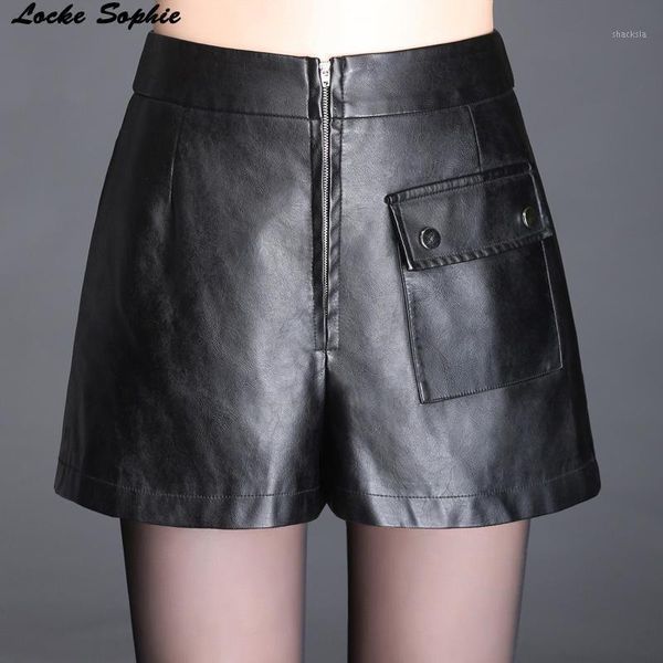 

women's shorts 1pcs hight waist skirts plus size leather 2021 winter faux fur zipper small pocket ladies skinny, White;black