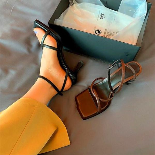 

sandals fashion square toe lady high heels black brown stiletto summer party