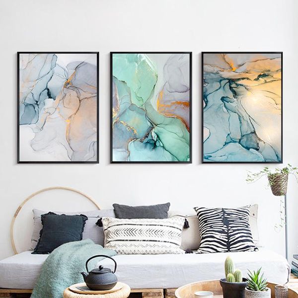 

paintings abstract color green stone stripe canvas painting wall art poster nordic print picture for home decoration