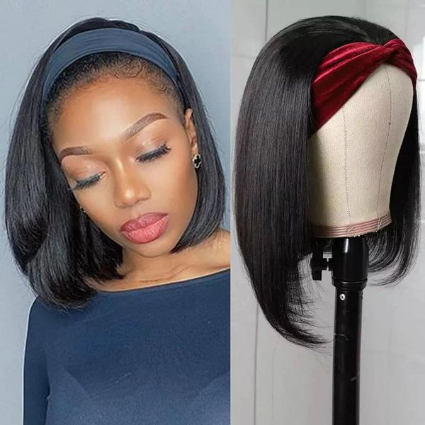 

synthetic wigs short bob hair straight wig none lace headband for black women