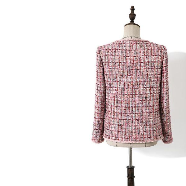 

women's jackets 2021 retro women jacket small fragrance o-neck tweed coat slim vintage elegant woman outwear, Black;brown