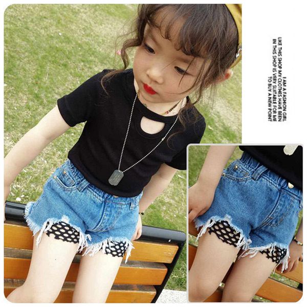 

children's shorts toddler kids girls clothes fishing net hole demin shorts short jeans children quality for baby boys pants, Black