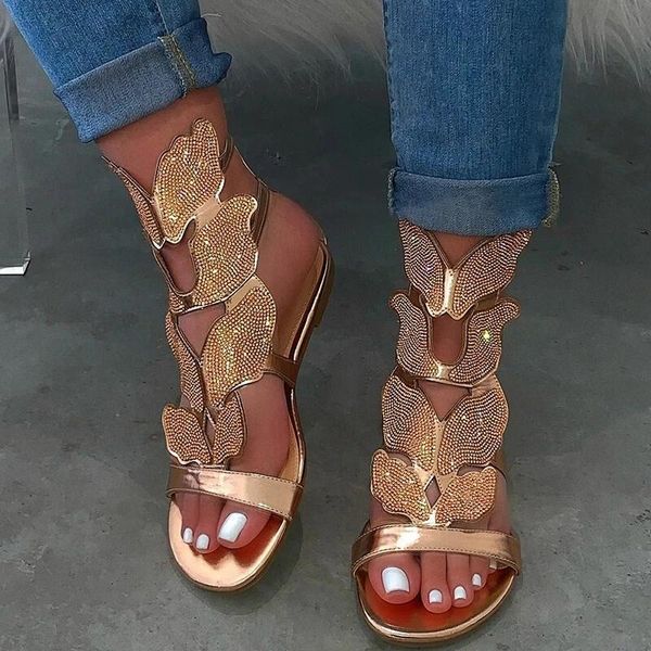 

women sandals rhinestone flat ankle strap summer womens buckle gladiator beach shoes bling fashion outdoor foam sole d30, Black