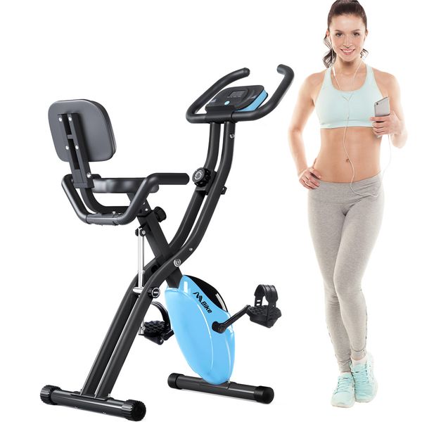 

folding exercise indoor cycling bikes fitness upright and recumbent x-bike with 10-level adjustable resistance backrest usa stock