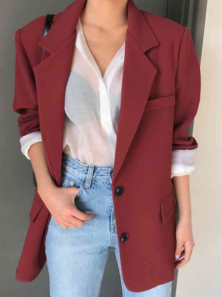 

[ewq] spring sweet women wine red jacket korea loose casual ladies office coat long sleeve simple suits outwear 210423, Black;brown