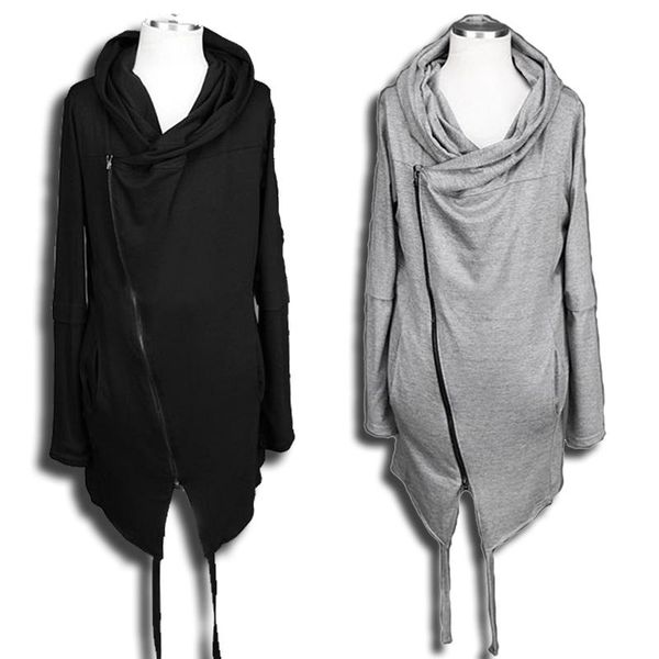 

men asymmetrical design punk hip hop zipper hoodie gothic streetwear harajuku nightclub stage hooded cloak sweatshirts men's hoodies &, Black