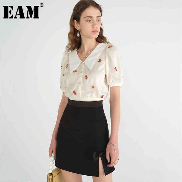

[eam] half-body skirt two pieces suit lapel short puff sleeve beige loose women fashion spring summer 1dd7843 21512, White