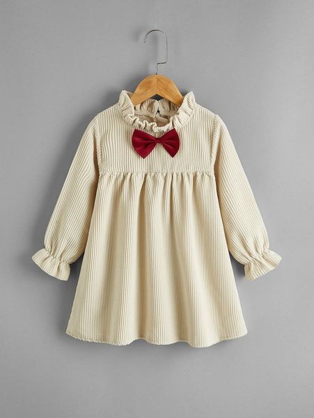 

toddler girls frill neck bow front corduroy dress she, Red;yellow