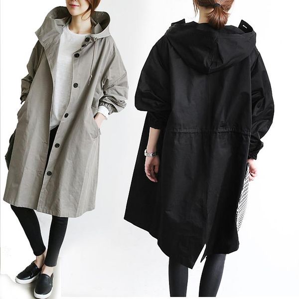 

women's trench coats season pregnant woman england windbreaker long fund 2021 will code easy even hat set loose coat, Tan;black